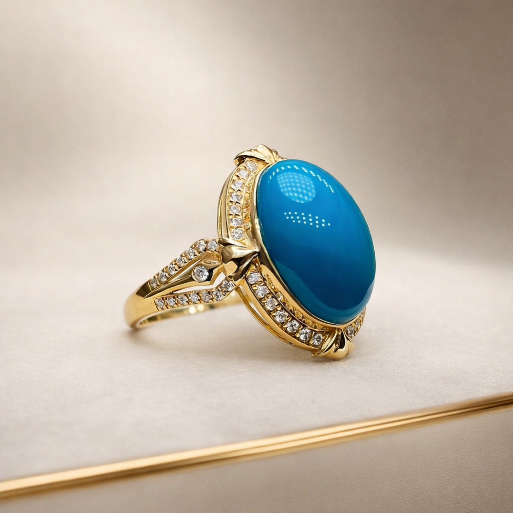 Neural Crown 18K gold turquoise ring - AI-designed Wudang turquoise | Turquoise Princess