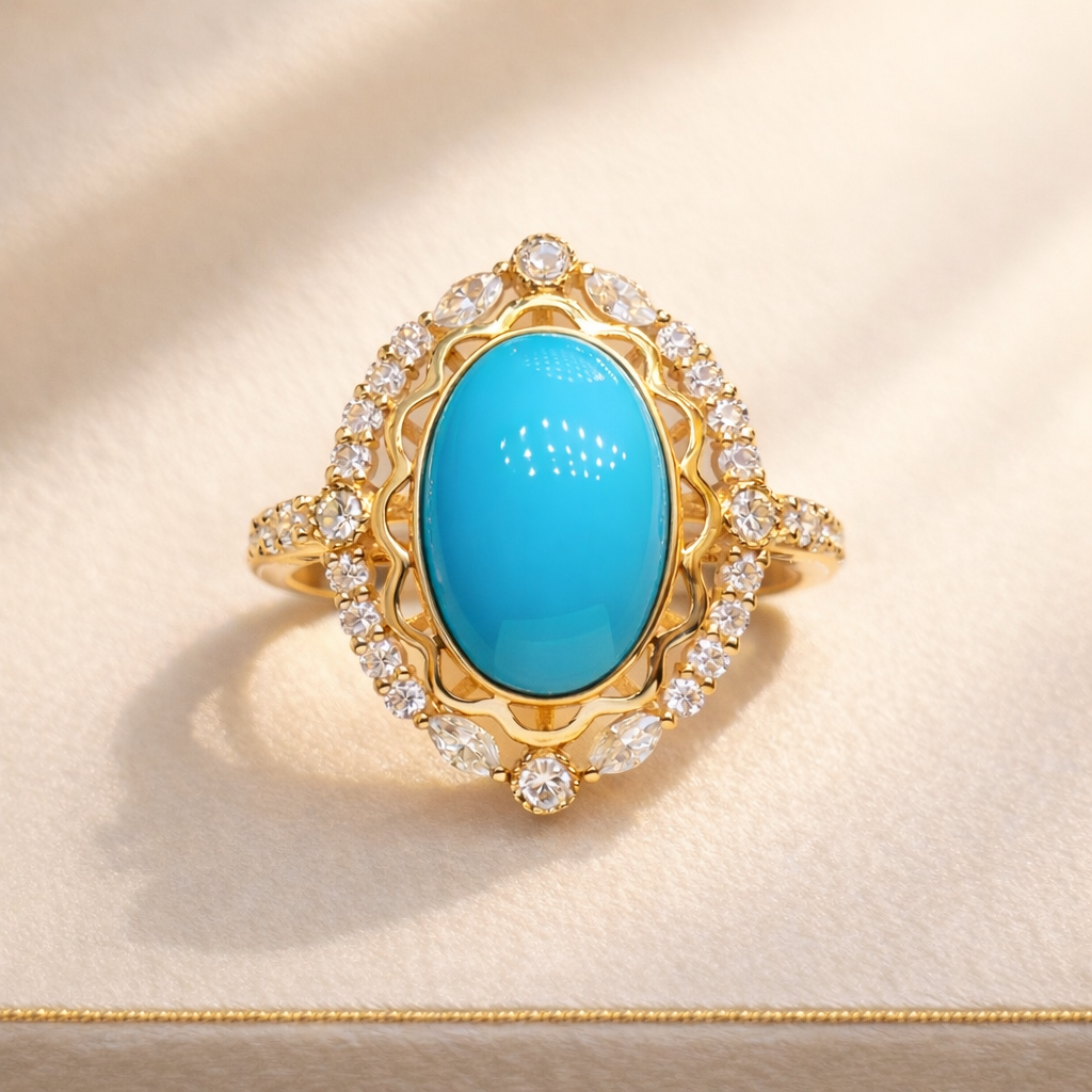 Ripple Glow 18K gold turquoise ring - AI-designed Wudang turquoise | Turquoise Princess