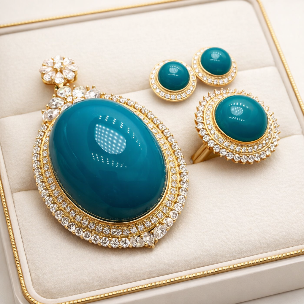 Spain Azul 18K gold turquoise jewelry set - AI-designed Wudang turquoise | Turquoise Princess