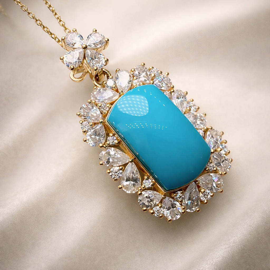 Reverie No.1 18K gold turquoise pendant - AI-designed Wudang jewelry | Turquoise Princess