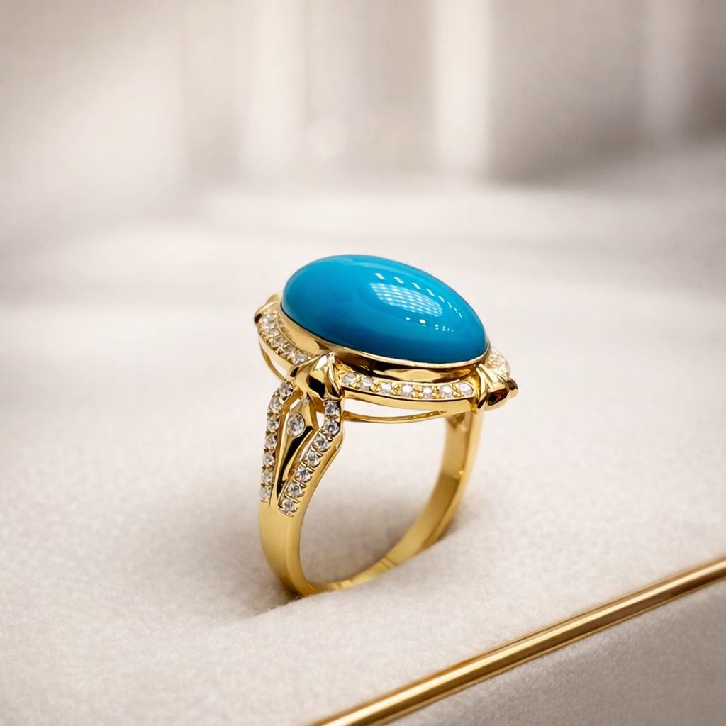 Neural Crown 18K gold turquoise ring - AI-designed Wudang turquoise | Turquoise Princess