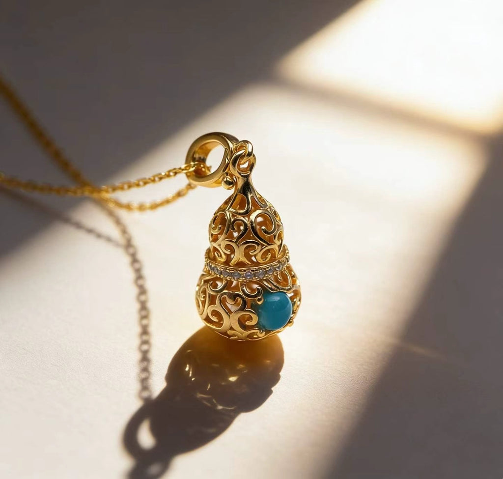 Spirit Gourd S925 turquoise pendant - handcrafted by Wudang artisans | Turquoise Princess