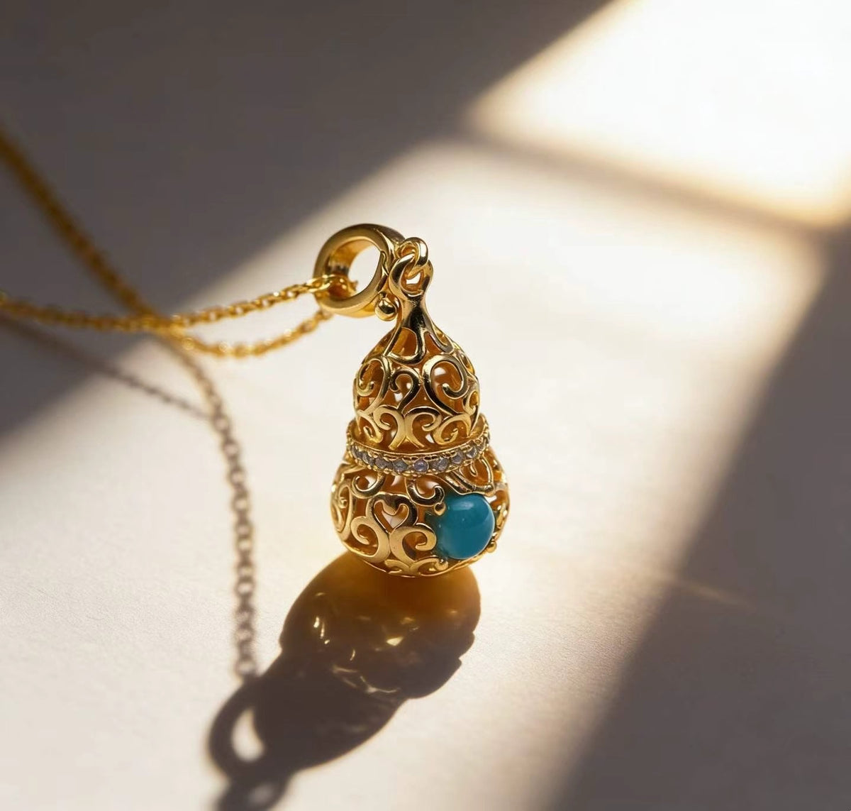 Spirit Gourd S925 turquoise pendant - handcrafted by Wudang artisans | Turquoise Princess