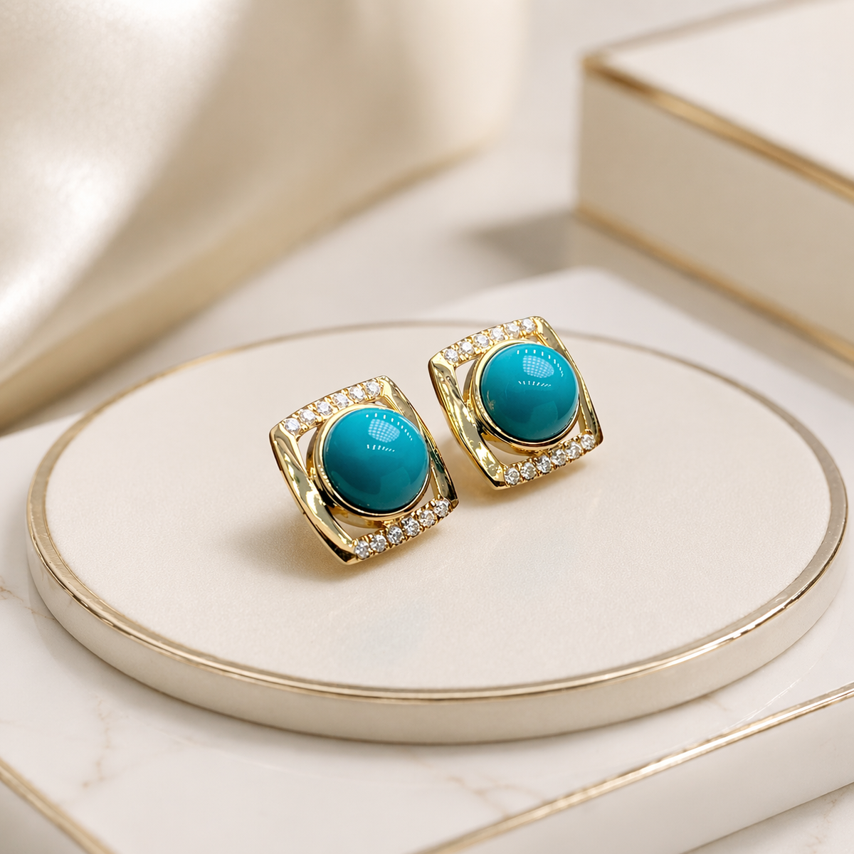 Cambodia Dara 18K gold turquoise earrings - AI-designed Wudang turquoise | Turquoise Princess