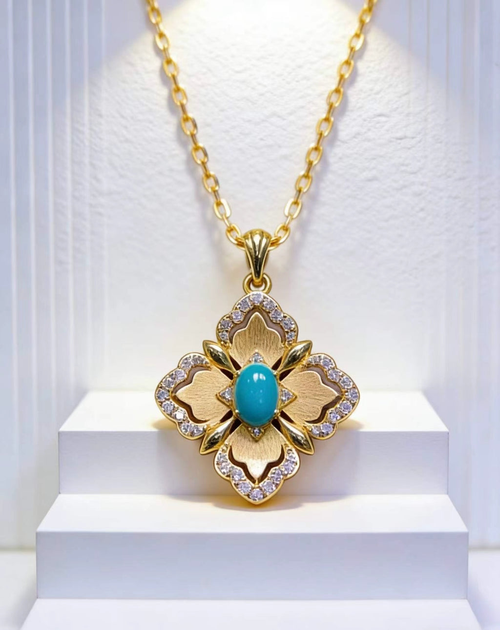 Lucky Clover S925 turquoise pendant - handcrafted by Wudang artisans | Turquoise Princess