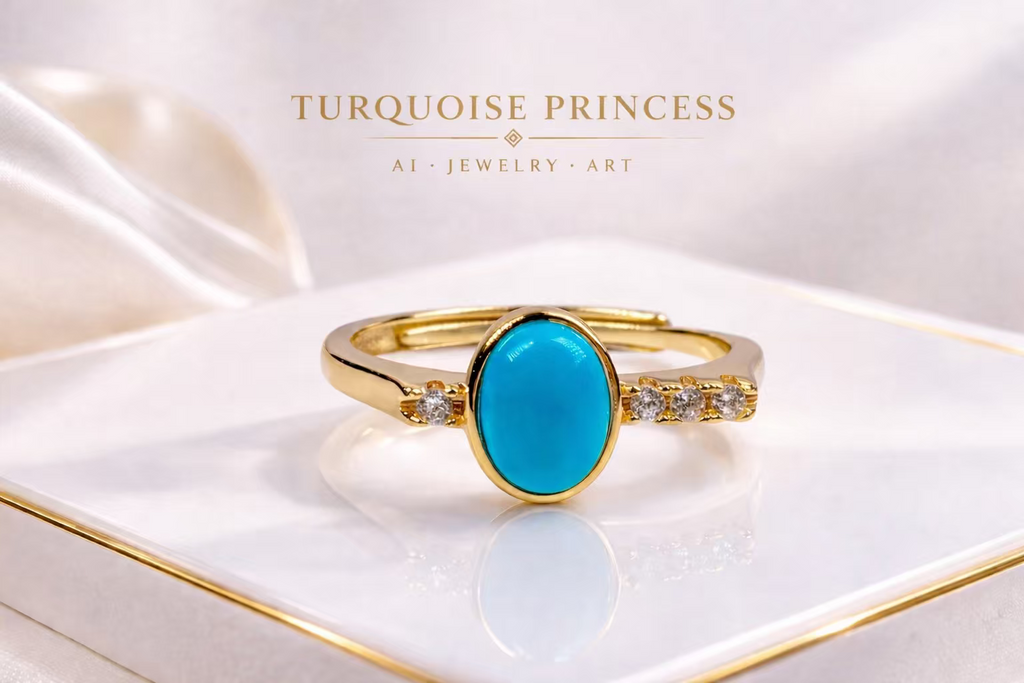 Blue Core 14K gold turquoise ring - AI-designed Wudang turquoise | Turquoise Princess