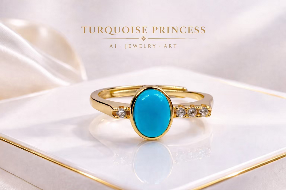 Blue Core 14K gold turquoise ring - AI-designed Wudang turquoise | Turquoise Princess