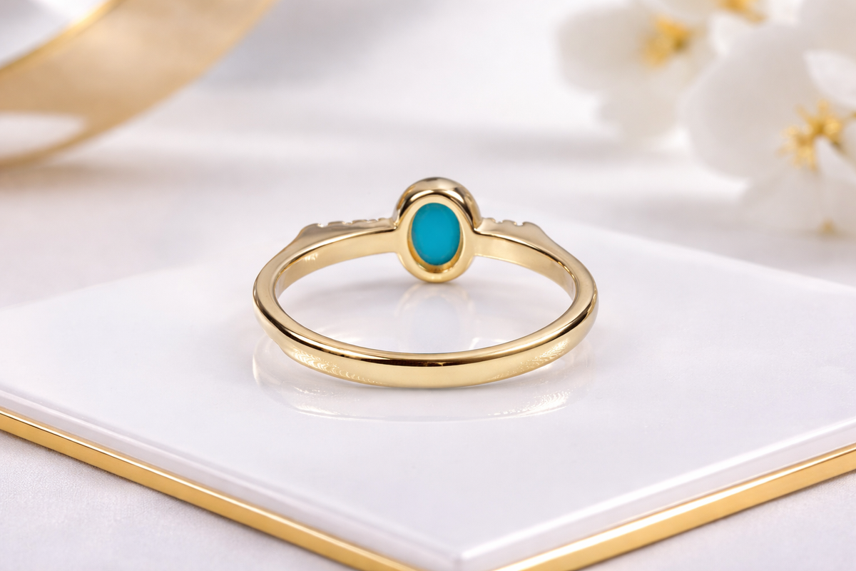 Blue Core 14K gold turquoise ring - AI-designed Wudang turquoise | Turquoise Princess