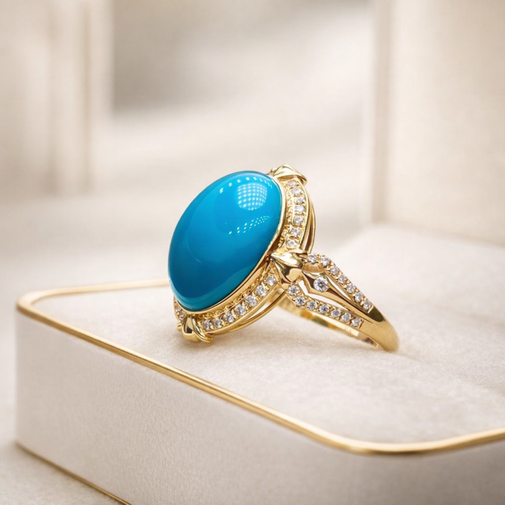 Neural Crown 18K gold turquoise ring - AI-designed Wudang turquoise | Turquoise Princess