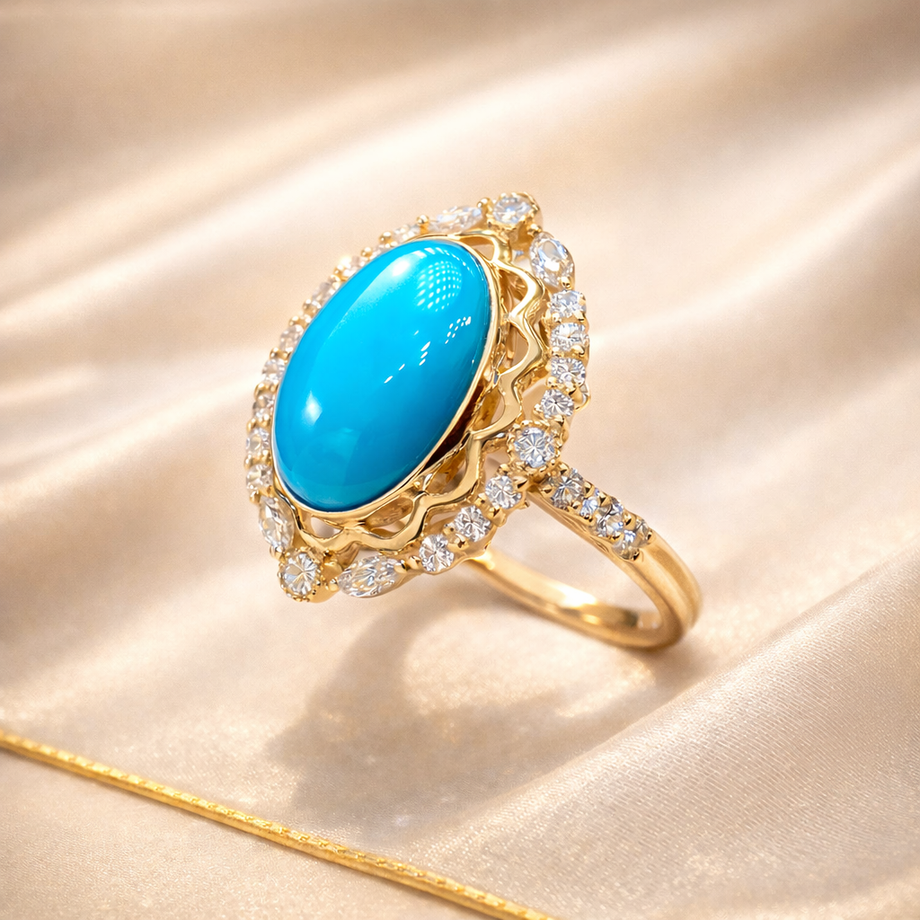 Ripple Glow 18K gold turquoise ring - AI-designed Wudang turquoise | Turquoise Princess
