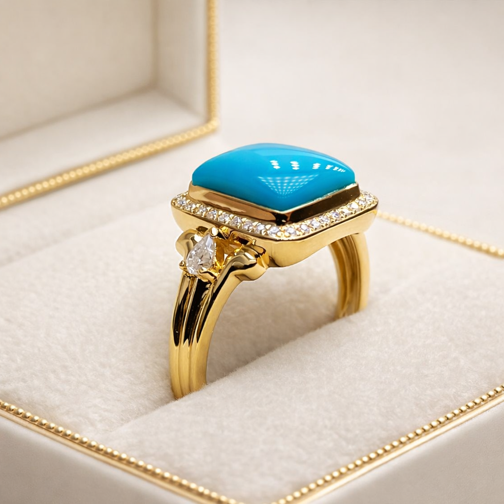 Italy Albera 18K gold turquoise ring - handcrafted by Wudang artisans | Turquoise Princess