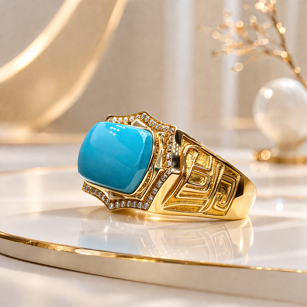 Persian Warlord 18K gold turquoise ring - AI-designed Wudang turquoise | Turquoise Princess