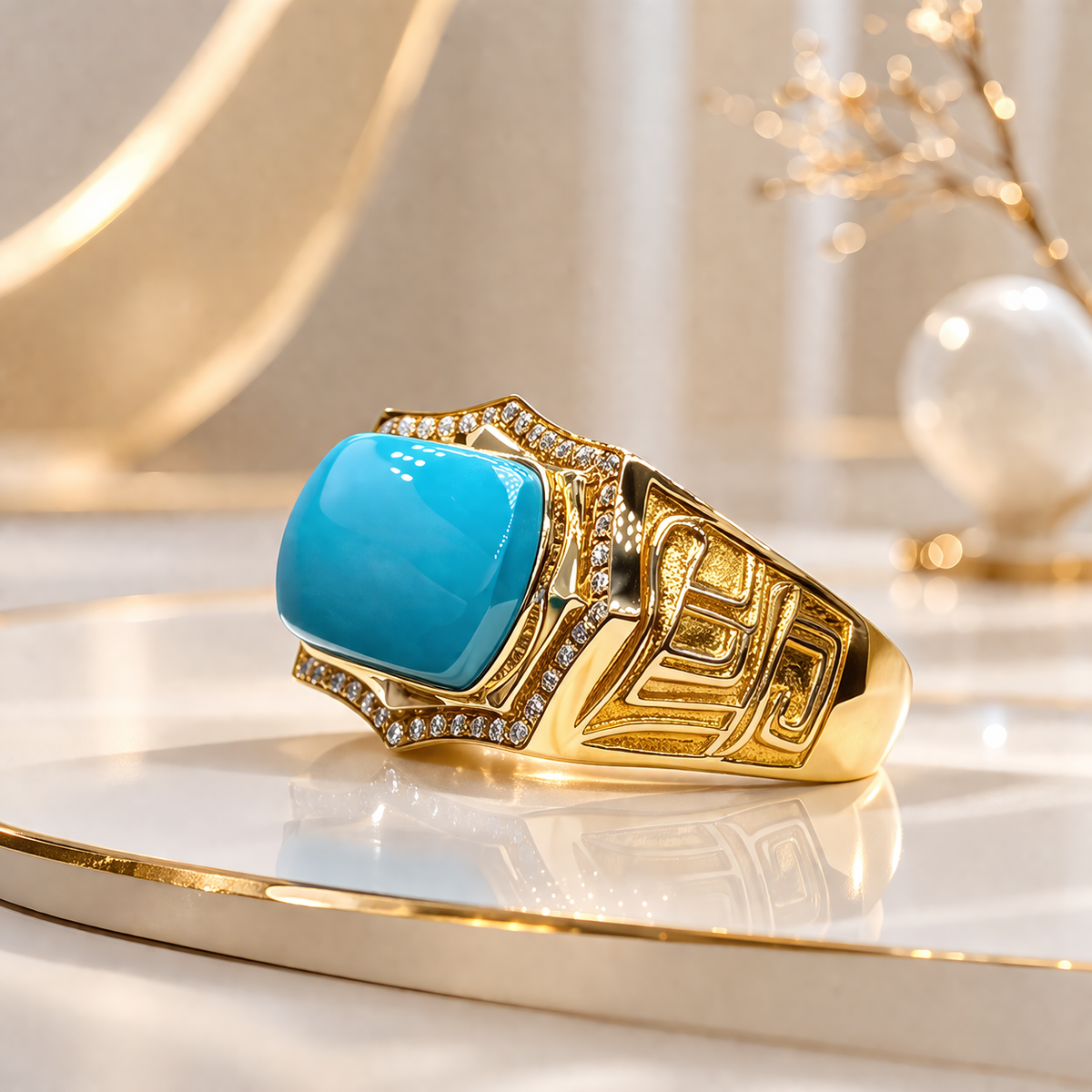 Persian Warlord 18K gold turquoise ring - AI-designed Wudang turquoise | Turquoise Princess