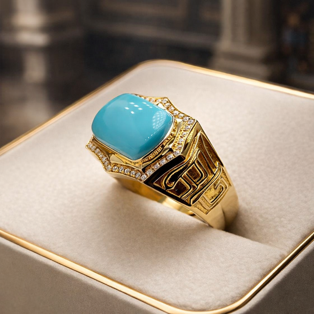 Persian Warlord 18K gold turquoise ring - AI-designed Wudang turquoise | Turquoise Princess