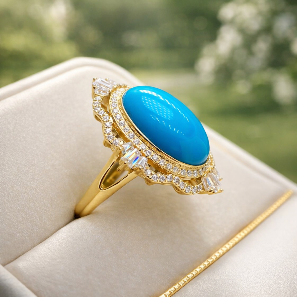 Thailand Lalin 18K gold turquoise ring - handcrafted by Wudang artisans | Turquoise Princess