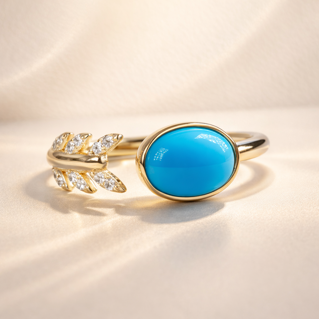 Mermaid Tail 14K gold turquoise ring - handcrafted by Wudang artisans | Turquoise Princess