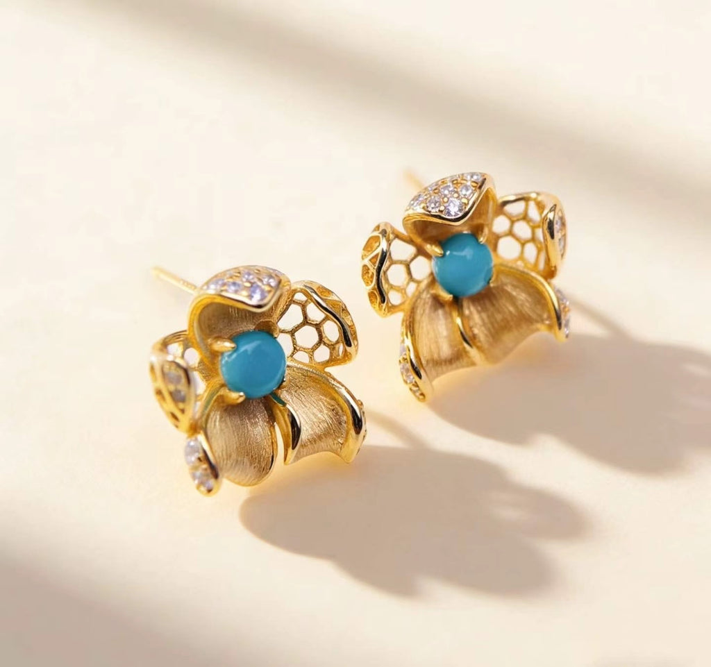 Winter Jasmine S925 turquoise earrings - handcrafted by Wudang artisans | Turquoise Princess