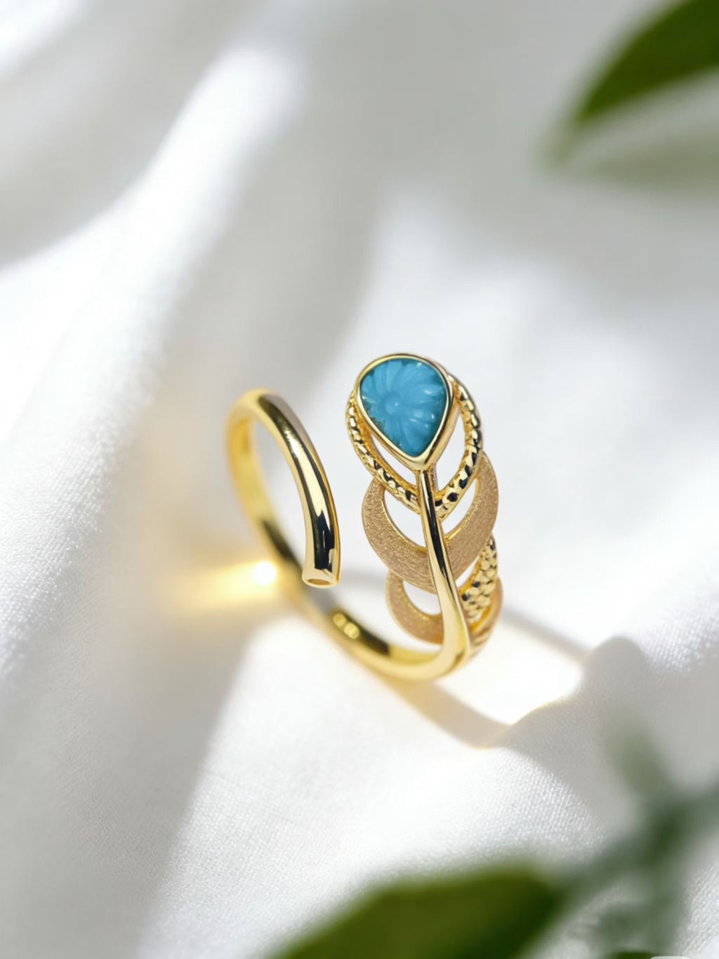 Phoenix Feather S925 turquoise ring - handcrafted by Wudang artisans | Turquoise Princess