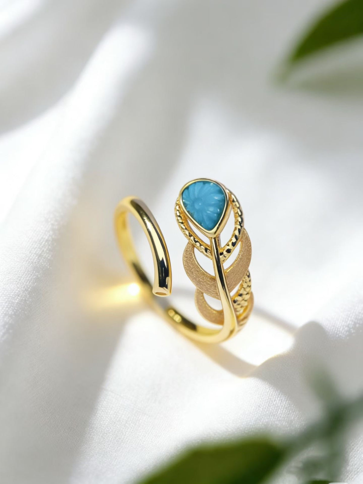 Phoenix Feather S925 turquoise ring - handcrafted by Wudang artisans | Turquoise Princess