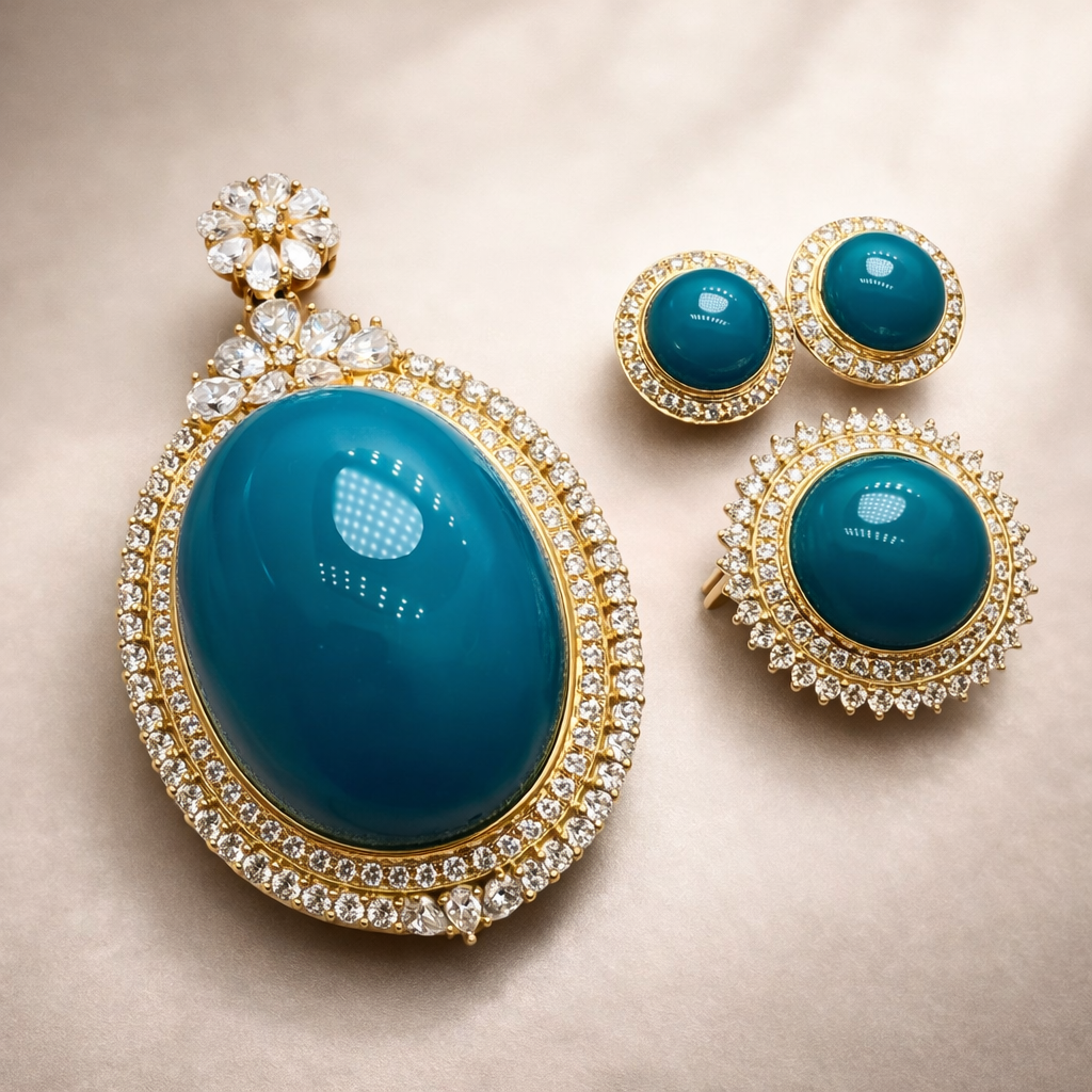 Spain Azul 18K gold turquoise jewelry set - AI-designed Wudang turquoise | Turquoise Princess