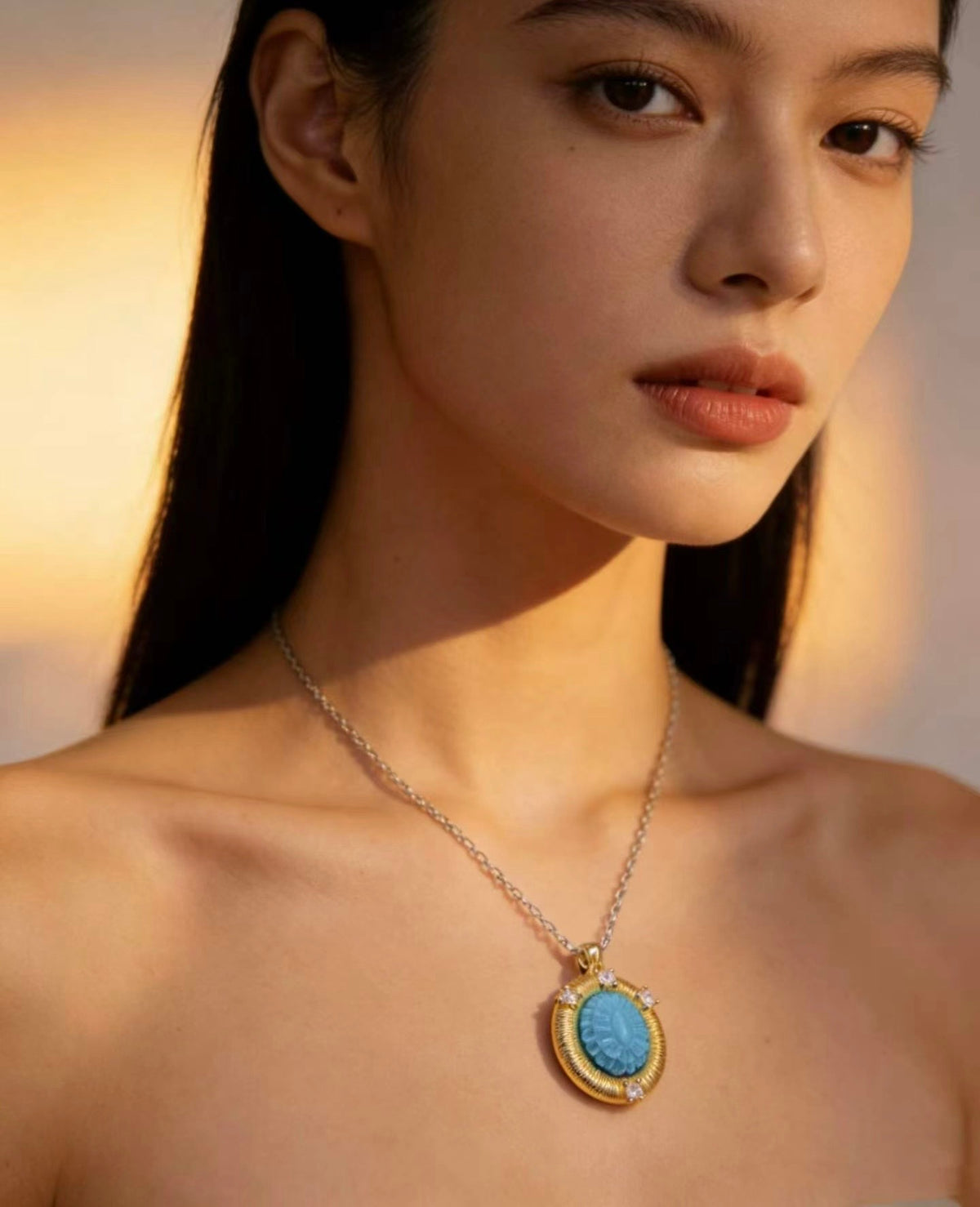 Gesang Flower S925 turquoise pendant - Tibetan inspired Wudang jewelry | Turquoise Princess