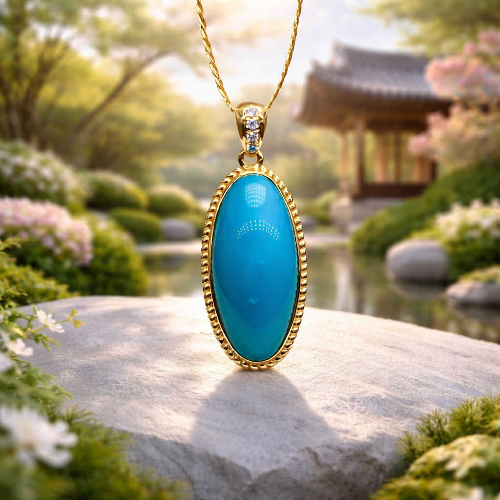 Korea Hana 18K gold turquoise pendant - handcrafted by Wudang artisans | Turquoise Princess