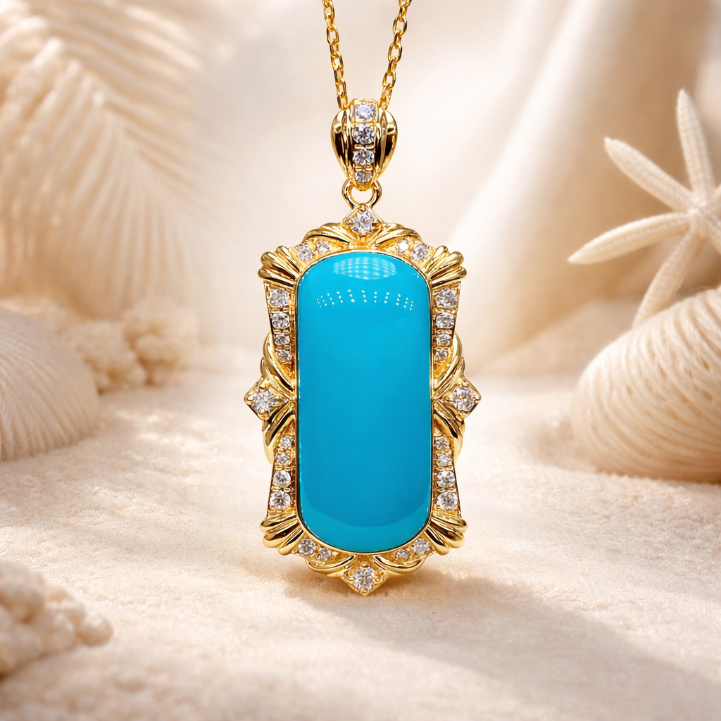 Australia Aria 18K gold turquoise pendant - handcrafted by Wudang artisans | Turquoise Princess