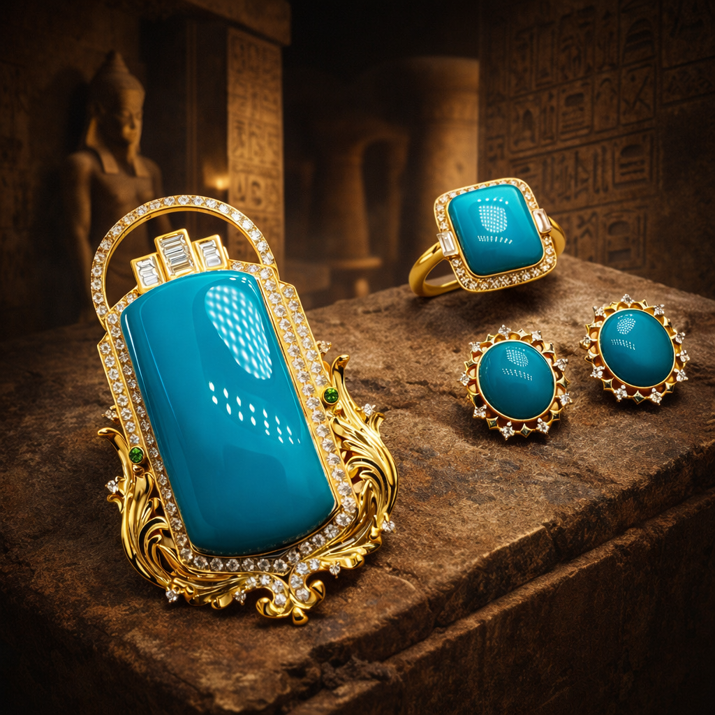 Egypt Amara 18K gold turquoise jewelry set - handcrafted by Wudang artisans | Turquoise Princess