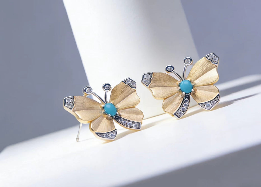 Butterfly Vow S925 turquoise earrings - handcrafted by Wudang artisans | Turquoise Princess
