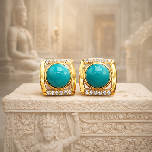 Cambodia Dara 18K gold turquoise earrings - AI-designed Wudang turquoise | Turquoise Princess