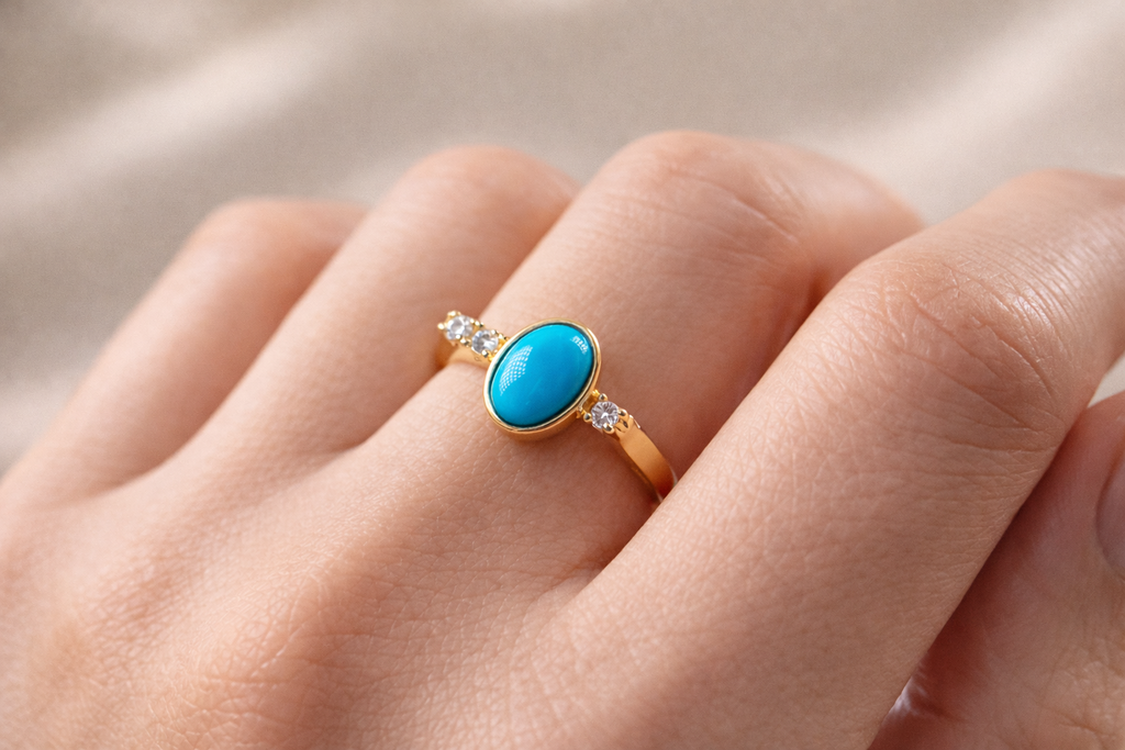 Blue Core 14K gold turquoise ring - AI-designed Wudang turquoise | Turquoise Princess