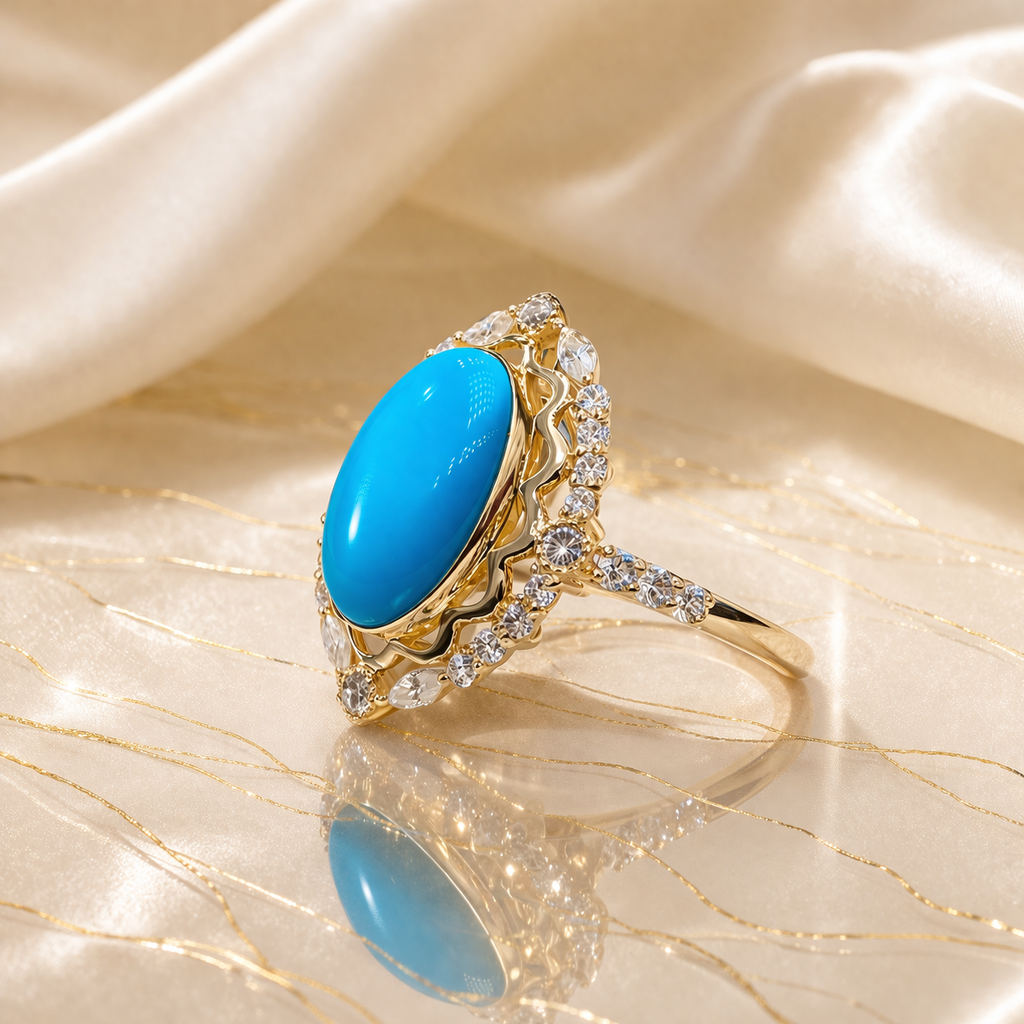 Ripple Glow 18K gold turquoise ring - AI-designed Wudang turquoise | Turquoise Princess