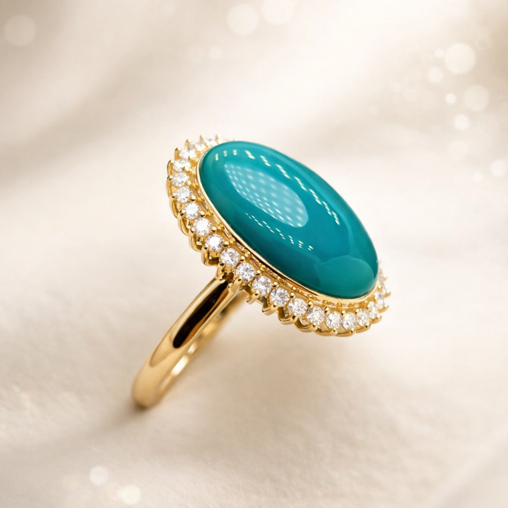 India Asha 18K gold turquoise ring - AI-designed Wudang turquoise jewelry | Turquoise Princess