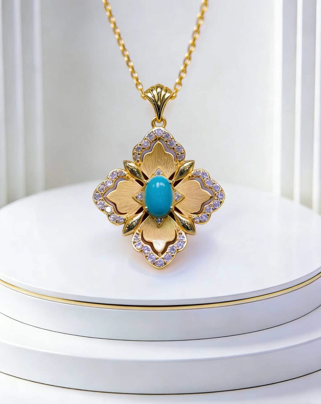 Lucky Clover S925 turquoise pendant - handcrafted by Wudang artisans | Turquoise Princess