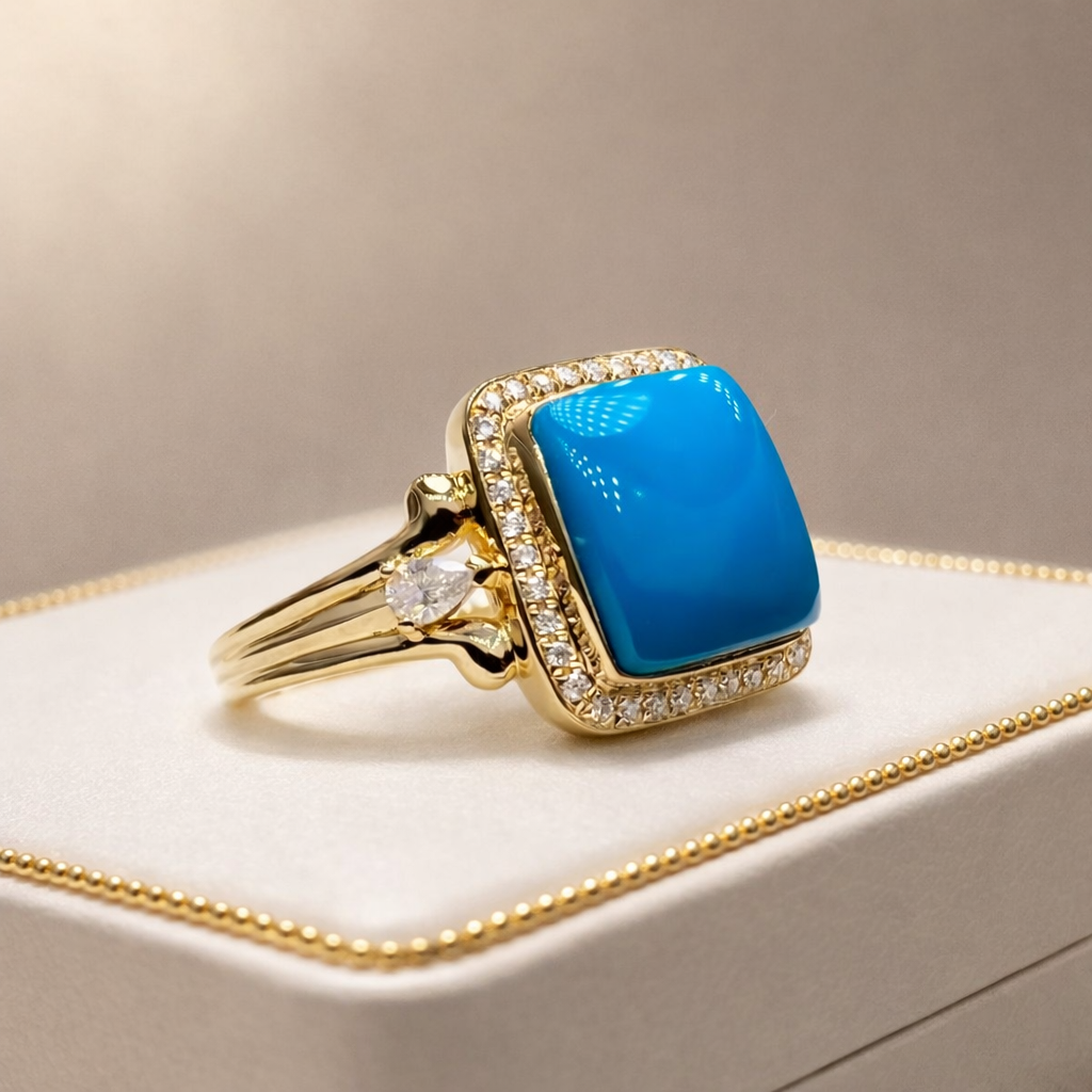 Italy Albera 18K gold turquoise ring - handcrafted by Wudang artisans | Turquoise Princess