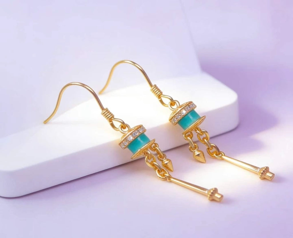 Prayer Wheel S925 turquoise earrings - handcrafted by Wudang artisans | Turquoise Princess