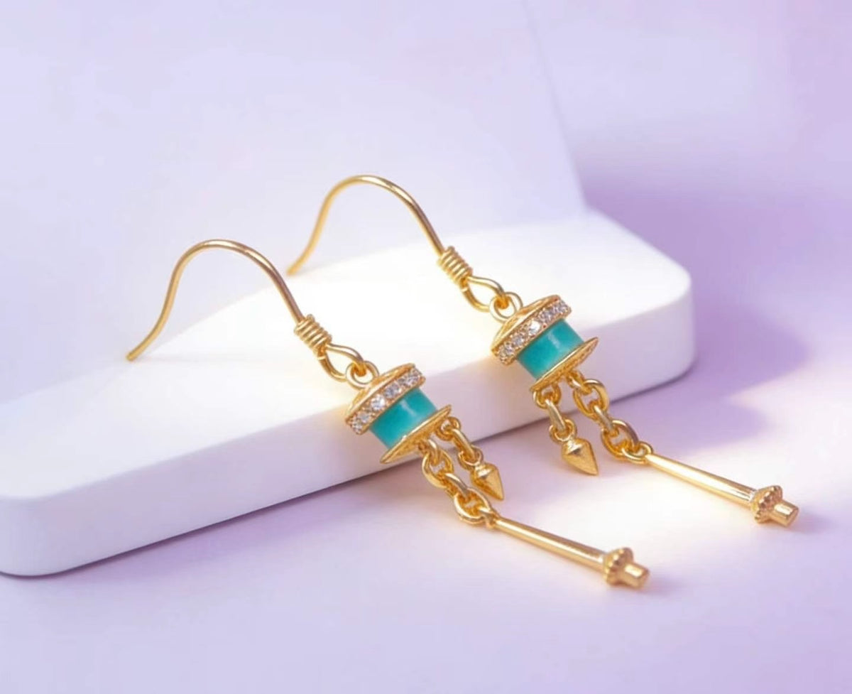 Prayer Wheel S925 turquoise earrings - handcrafted by Wudang artisans | Turquoise Princess