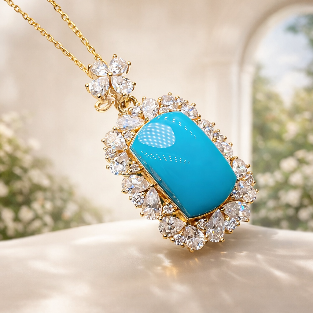 Reverie No.1 18K gold turquoise pendant - AI-designed Wudang jewelry | Turquoise Princess