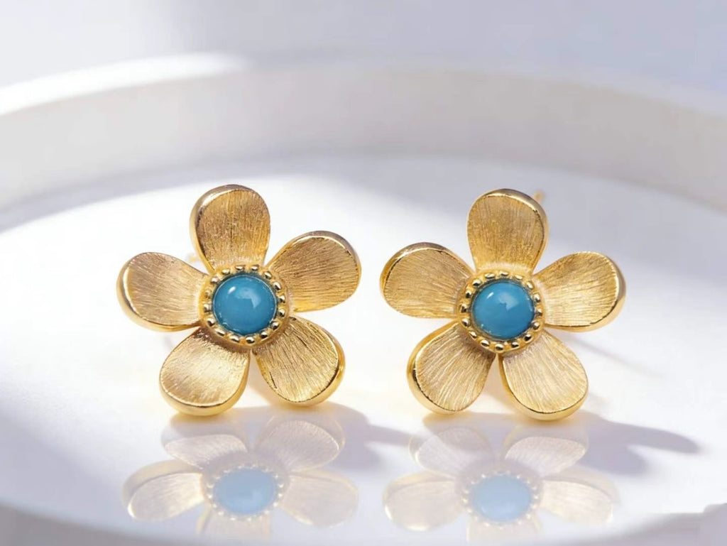 Golden Plum S925 turquoise earrings - handcrafted by Wudang artisans | Turquoise Princess