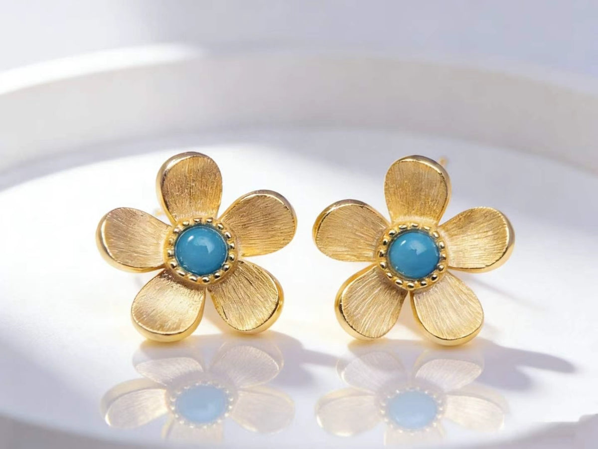 Golden Plum S925 turquoise earrings - handcrafted by Wudang artisans | Turquoise Princess