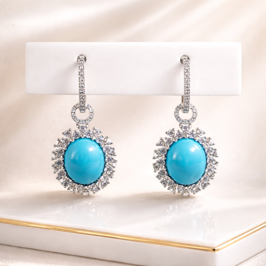 Trinity Awakening 18K gold turquoise earrings - AI-designed Wudang jewelry | Turquoise Princess