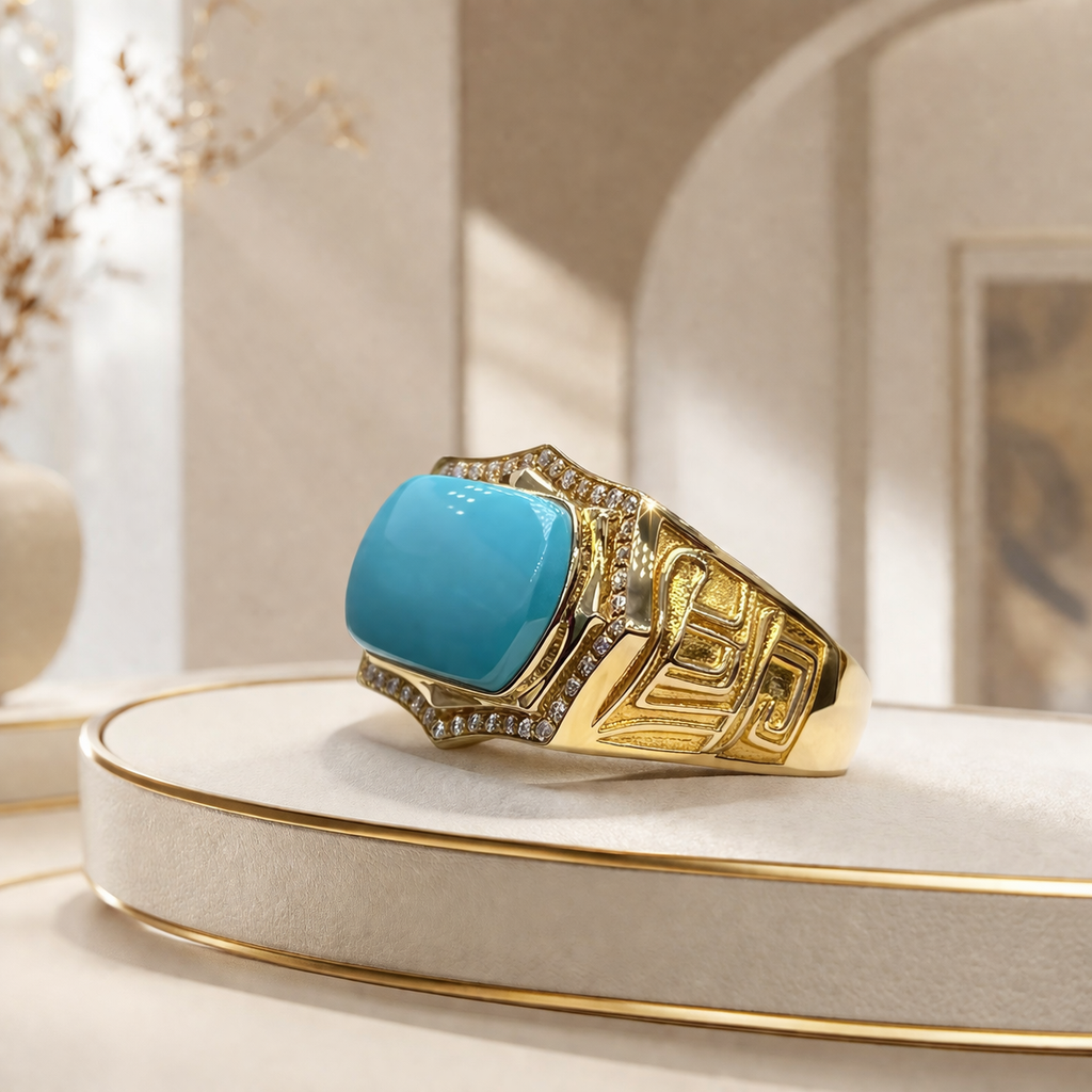 Persian Warlord 18K gold turquoise ring - AI-designed Wudang turquoise | Turquoise Princess