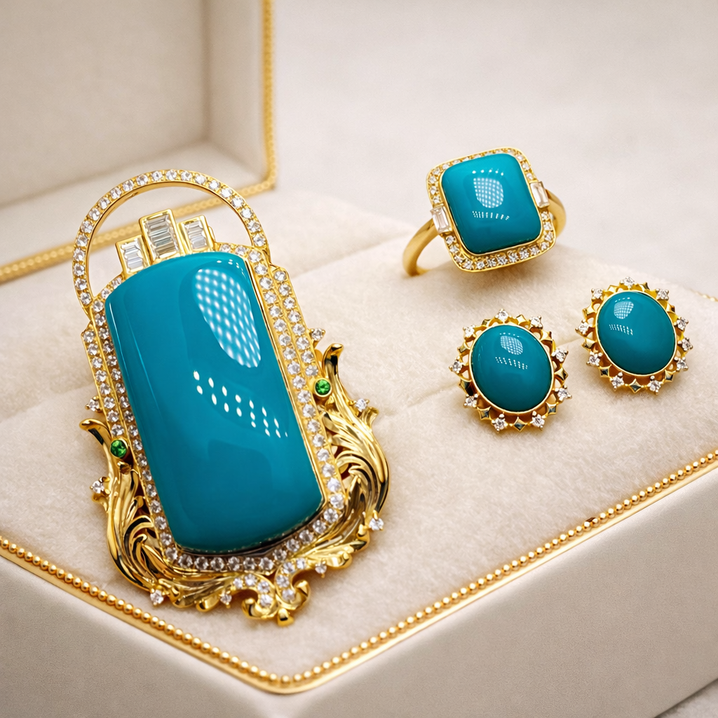 Egypt Amara 18K gold turquoise jewelry set - handcrafted by Wudang artisans | Turquoise Princess