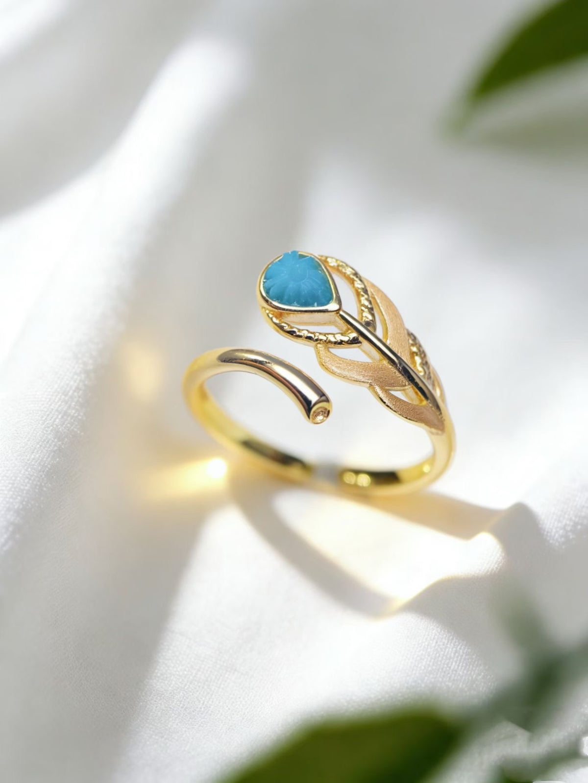 Phoenix Feather S925 turquoise ring - handcrafted by Wudang artisans | Turquoise Princess