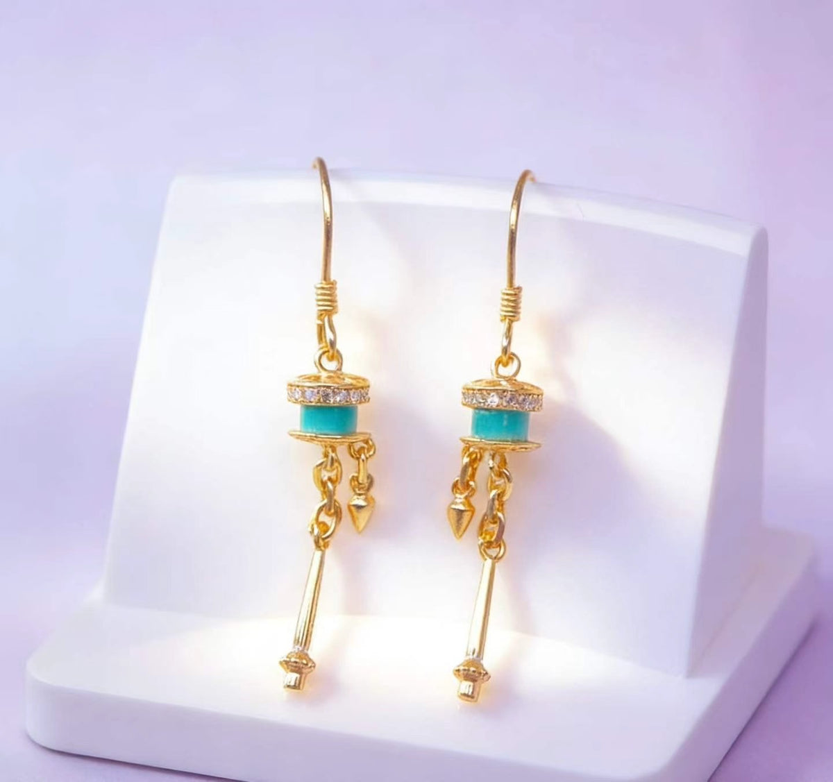 Prayer Wheel S925 turquoise earrings - handcrafted by Wudang artisans | Turquoise Princess