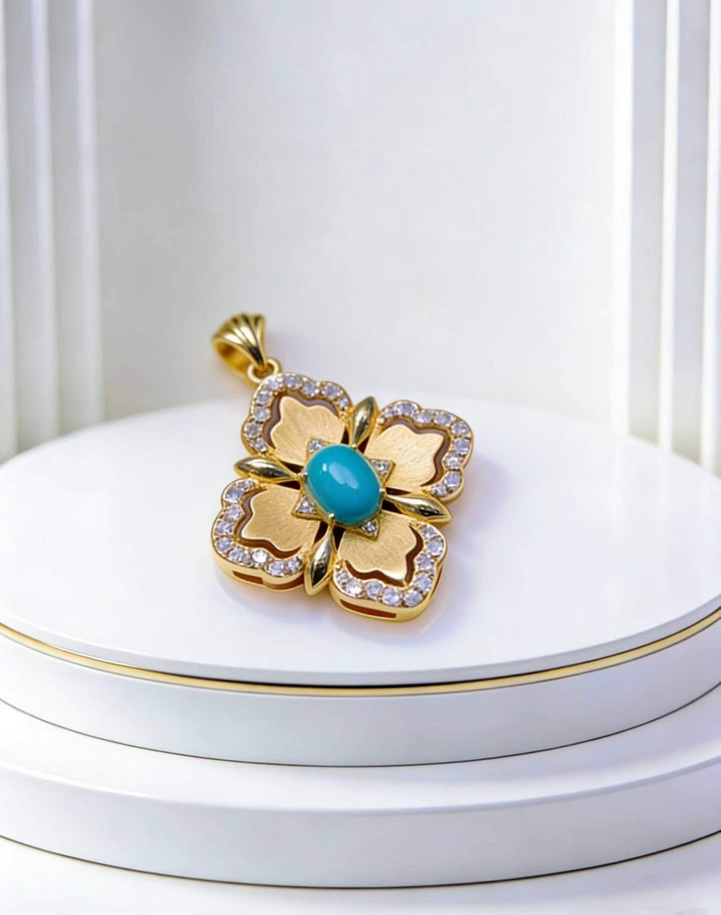Lucky Clover S925 turquoise pendant - handcrafted by Wudang artisans | Turquoise Princess