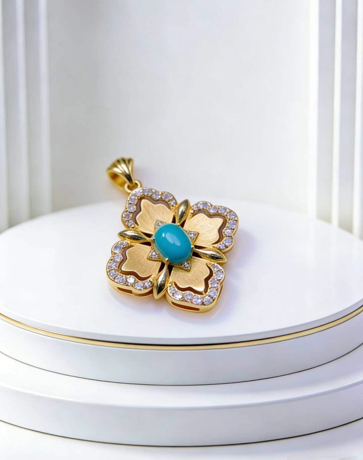 Lucky Clover S925 turquoise pendant - handcrafted by Wudang artisans | Turquoise Princess