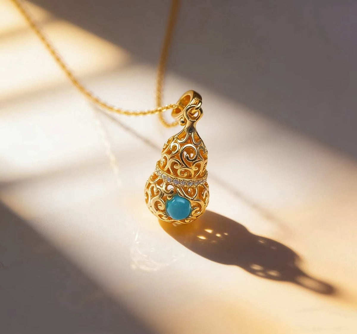 Spirit Gourd S925 turquoise pendant - handcrafted by Wudang artisans | Turquoise Princess
