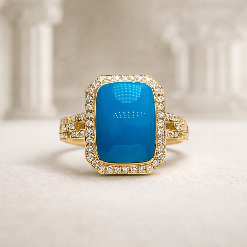 UK Eleanor 18K gold turquoise ring - AI-designed Wudang turquoise jewelry | Turquoise Princess