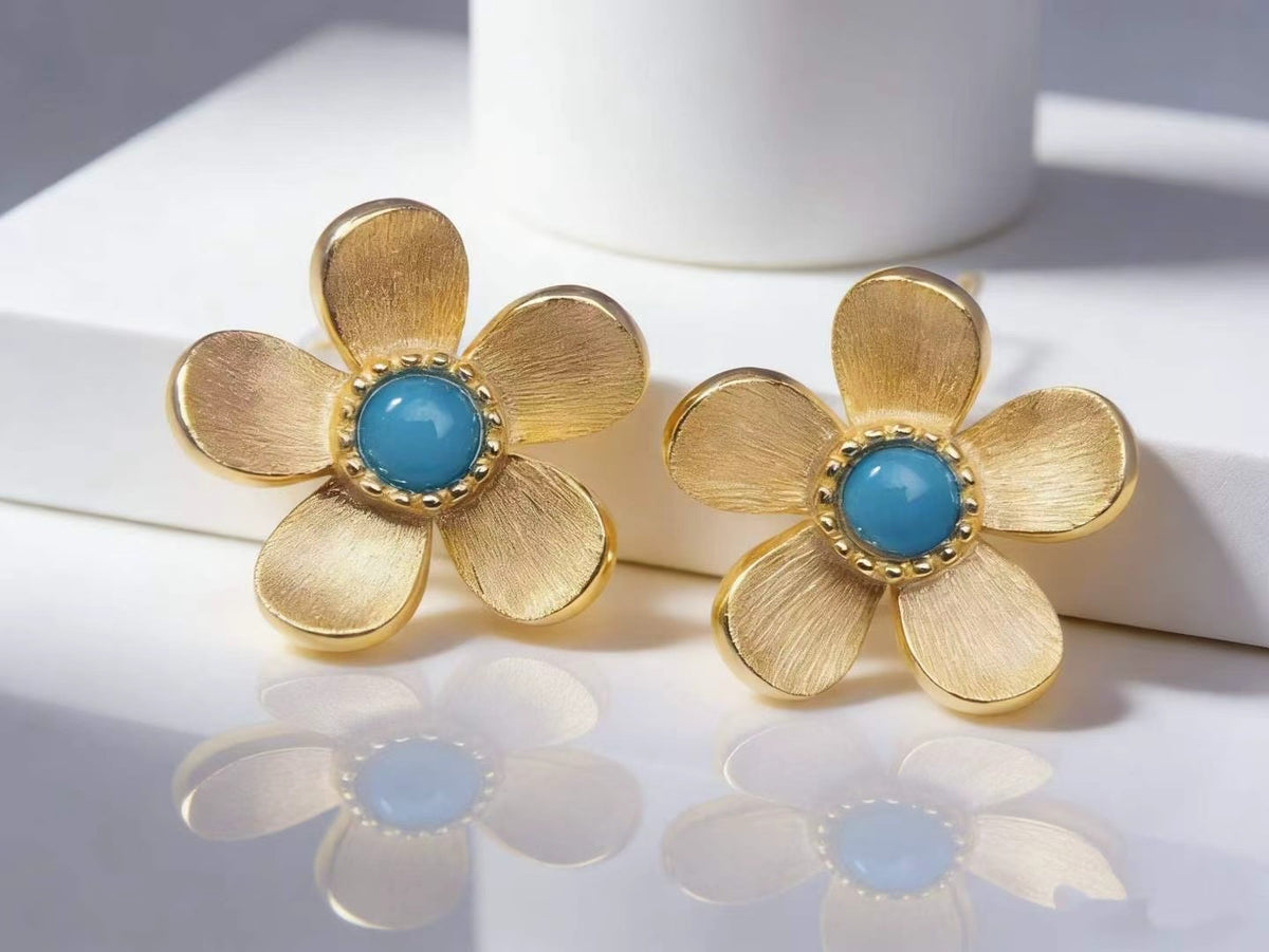 Golden Plum S925 turquoise earrings - handcrafted by Wudang artisans | Turquoise Princess